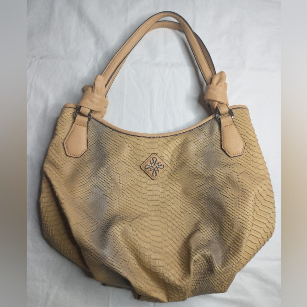 Simply Vera Vera Wang Tan/Cream Faux Alligator Skin Hobo Style Purse